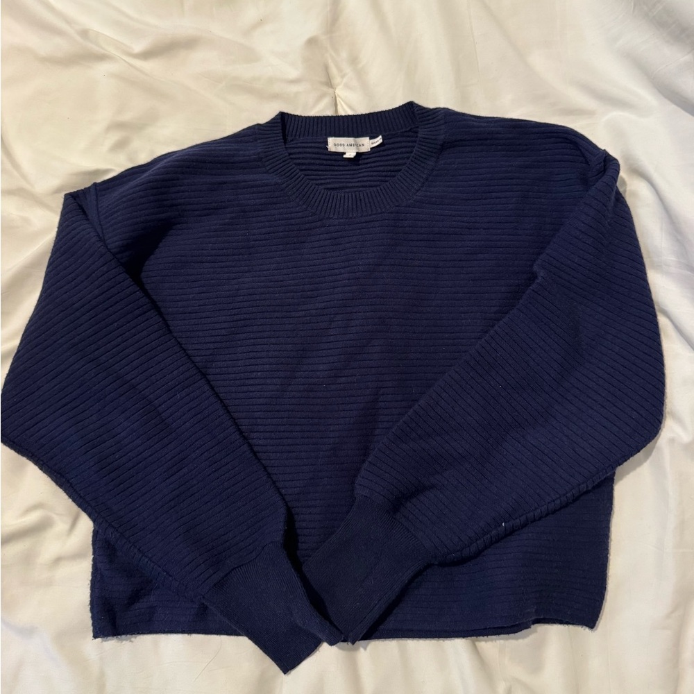 Good American Dark Blue Ribbed Knit Top